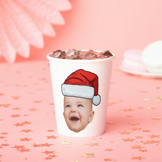 Aangepaste Baby Gezicht Foto Santa Hat Kerstmis Papieren Bekers (Insitu)