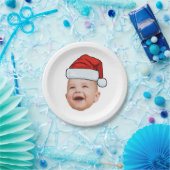 Aangepaste Baby Gezicht Foto Santa Hat Kerstmis Papieren Bordje (Feest)