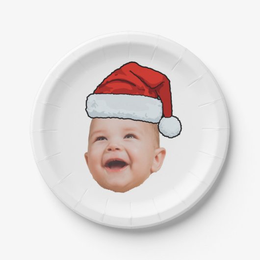 Aangepaste Baby Gezicht Foto Santa Hat Kerstmis Papieren Bordje (Voorkant)