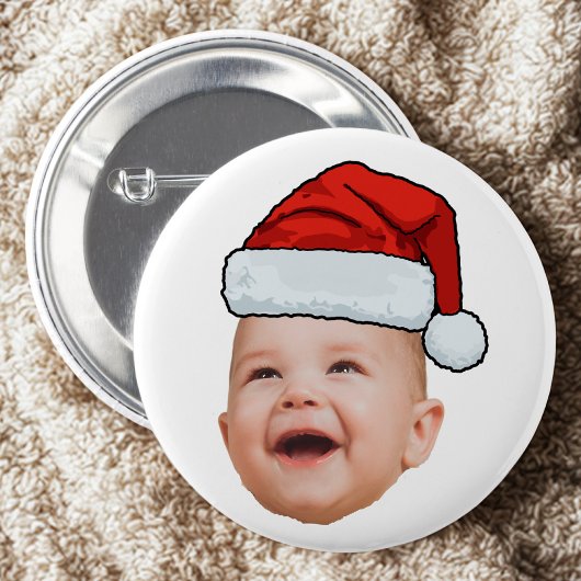 Aangepaste Baby Gezicht Foto Santa Hat Kerstmis Ronde Button 5,7 Cm
