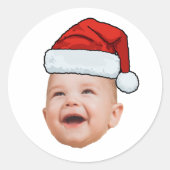 Aangepaste Baby Gezicht Foto Santa Hat Kerstmis Ronde Sticker (Voorkant)