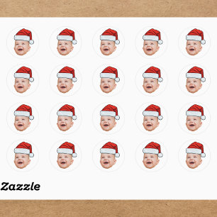 Aangepaste Baby Gezicht Foto Santa Hat Kerstmis Ronde Sticker
