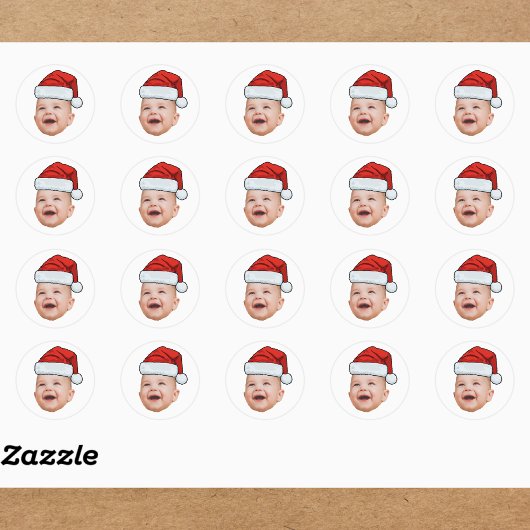 Aangepaste Baby Gezicht Foto Santa Hat Kerstmis Ronde Sticker