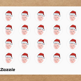 Aangepaste Baby Gezicht Foto Santa Hat Kerstmis Ronde Sticker