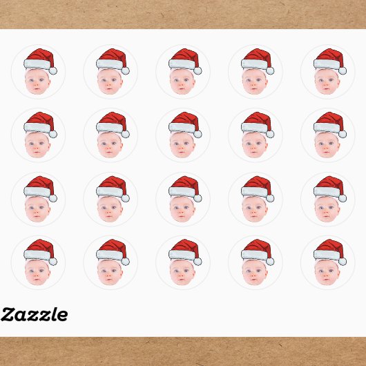 Aangepaste Baby Gezicht Foto Santa Hat Kerstmis Ronde Sticker