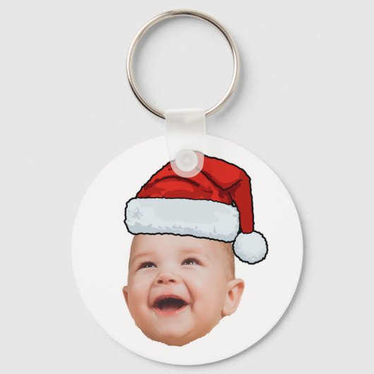 Aangepaste Baby Gezicht Foto Santa Hat Kerstmis Sleutelhanger (Voorkant)