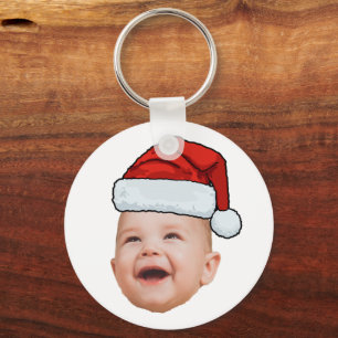 Aangepaste Baby Gezicht Foto Santa Hat Kerstmis Sleutelhanger