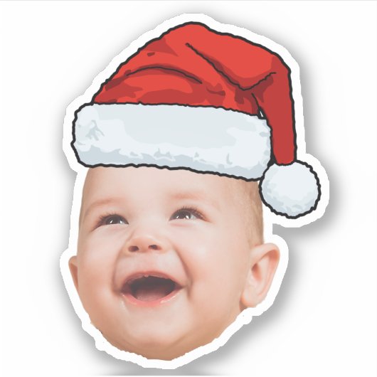 Aangepaste Baby Gezicht Foto Santa Hat Kerstmis Sticker (Voorkant)