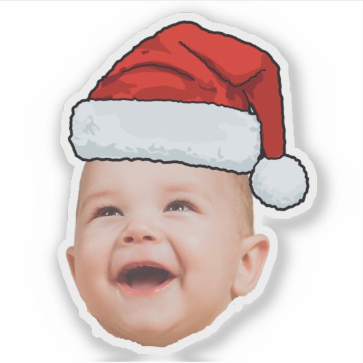 Aangepaste Baby Gezicht Foto Santa Hat Kerstmis Sticker (Voorkant)
