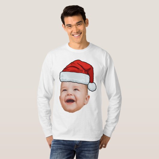 Aangepaste Baby Gezicht Foto Santa Hat Kerstmis T-shirt (Voorkant volledig)