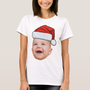 Aangepaste Baby Gezicht Foto Santa Hat Kerstmis T-shirt