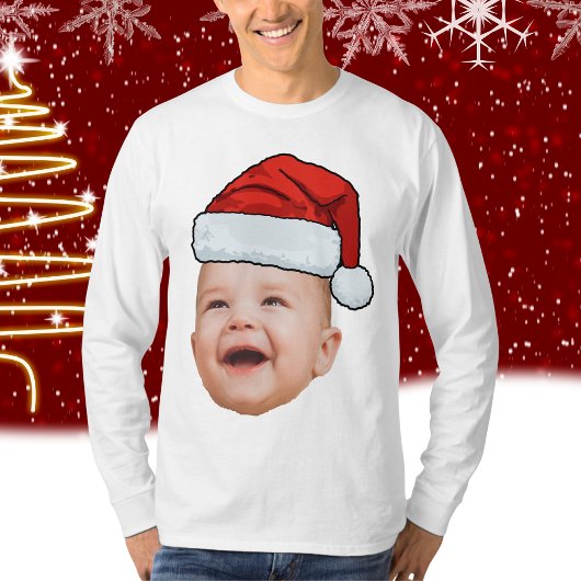 Aangepaste Baby Gezicht Foto Santa Hat Kerstmis T-shirt