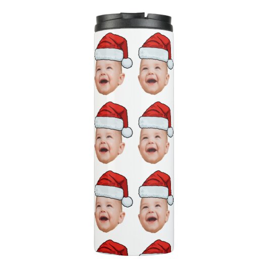 Aangepaste Baby Gezicht Foto Santa Hat Kerstmis Thermosbeker (Achterkant)
