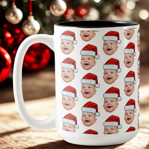 Aangepaste Baby Gezicht Foto Santa Hat Kerstmis Tweekleurige Koffiemok
