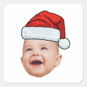 Aangepaste Baby Gezicht Foto Santa Hat Kerstmis Vierkante Sticker