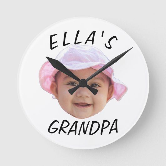 Aangepaste Baby Gezicht Foto Tekst Opa Ronde Klok (Voorkant)