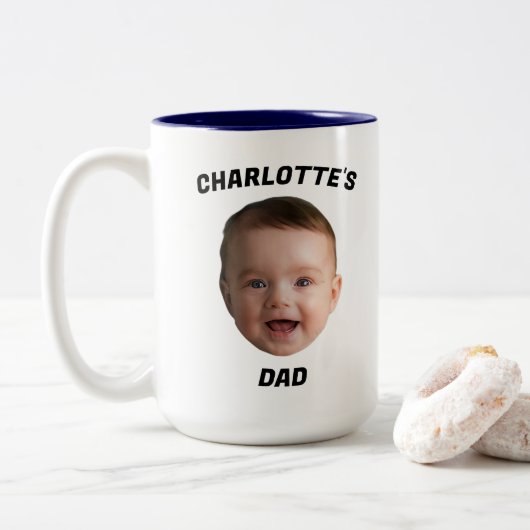 Aangepaste Baby Gezicht Mok, Aangepaste Nieuwe Dad Tweekleurige Koffiemok (Met donut)