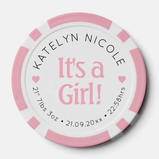 Aangepaste Baby Girl Aankondiging gepersonaliseerd Poker Chips (Achterkant)
