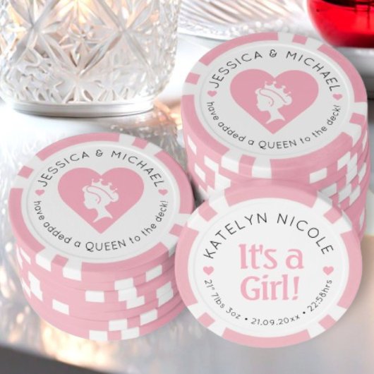 Aangepaste Baby Girl Aankondiging gepersonaliseerd Poker Chips