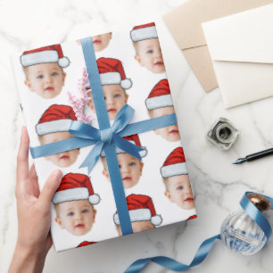 Aangepaste Baby Head Face Foto Santa Hat Kerstmis Cadeaupapier
