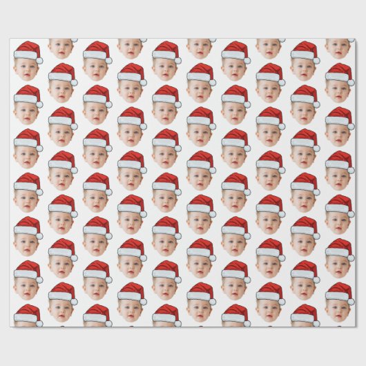 Aangepaste Baby Head Face Foto Santa Hat Kerstmis Cadeaupapier (Vlak)