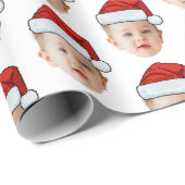 Aangepaste Baby Head Face Foto Santa Hat Kerstmis Cadeaupapier (Rol Hoek)