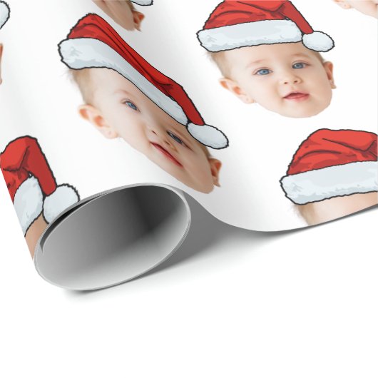 Aangepaste Baby Head Face Foto Santa Hat Kerstmis Cadeaupapier (Rol Hoek)