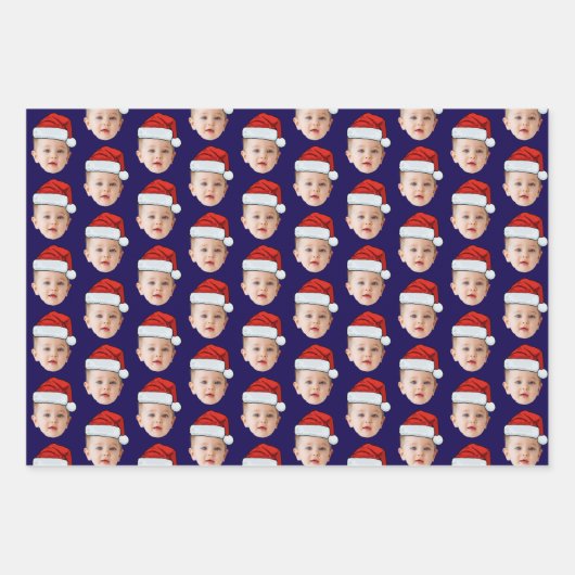 Aangepaste Baby Head Face Foto Santa Hat Xmas Inpakpapier Vel (Voorkant 2)