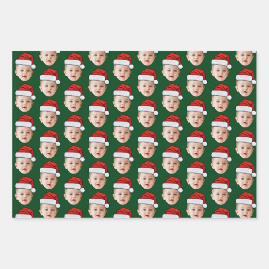 Aangepaste Baby Head Face Foto Santa Hat Xmas Inpakpapier Vel (Voorkant)