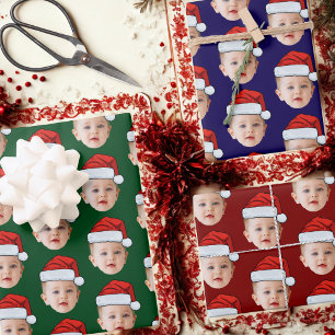 Aangepaste Baby Head Face Foto Santa Hat Xmas Inpakpapier Vel