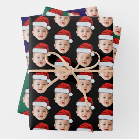 Aangepaste Baby Head Face Foto Santa Hat Xmas Zwar Inpakpapier Vel (In situ)