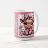 Aangepaste baby Higland-koe in roze luipaardprintb Koffiemok (Voorkant rechts)