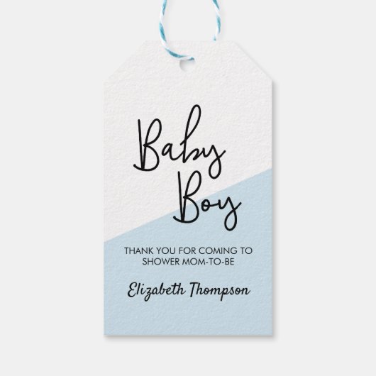 Aangepaste Baby Jongen Blauw Moderne Diagonale Bab Cadeaulabel (Achterkant)