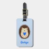 Aangepaste Baby Jongen Blauwe Hart Egel Bagagelabel (Voorkant verticaal)