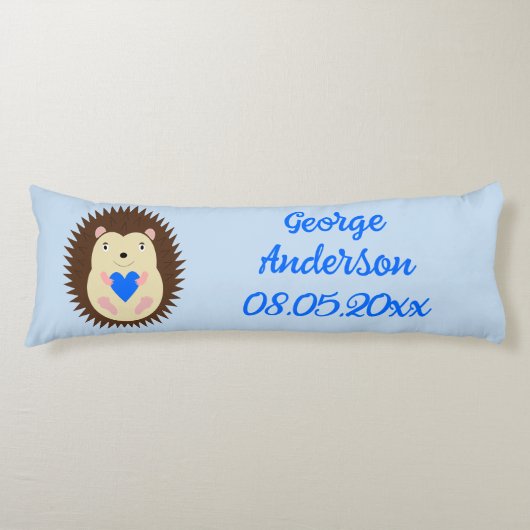 Aangepaste Baby Jongen Blauwe Hart Egel Lichaamskussen (Voorkant)