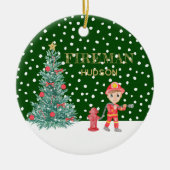 Aangepaste Baby Keepsake Fireman kerstboom Keramisch Ornament (Voorkant)