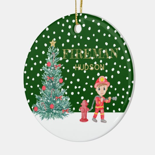Aangepaste Baby Keepsake Fireman kerstboom Keramisch Ornament (Links)