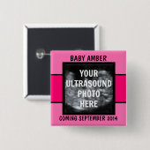 Aangepaste baby meisje echo foto vierkante button 5,1 cm (Voorkant /achterkant)