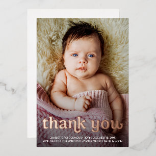Aangepaste baby Meisje Foto Roos Goud Dank u Folie Feestdagenkaart