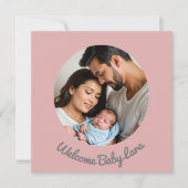 Aangepaste Baby Meisje Roze, welkomstaankondiging Kaart (Voorkant)