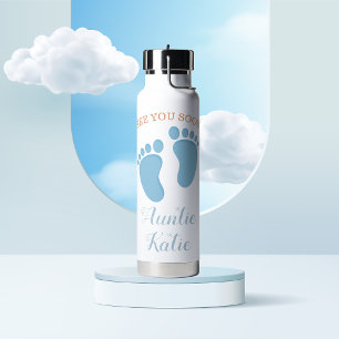 Aangepaste Baby naam Blauwe voetafdrukken Waterfles