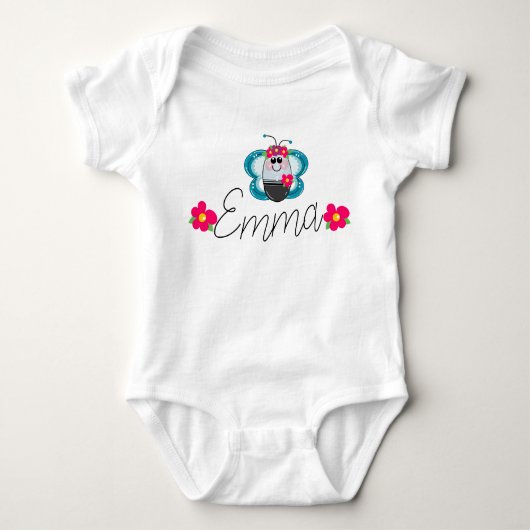 Aangepaste Baby naam Butterfly en flower Romper (Voorkant)