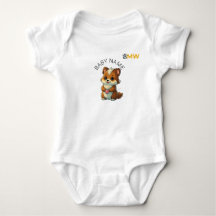 Aangepaste [Baby Naam] Chibi Dier Hart Bodysuit - 