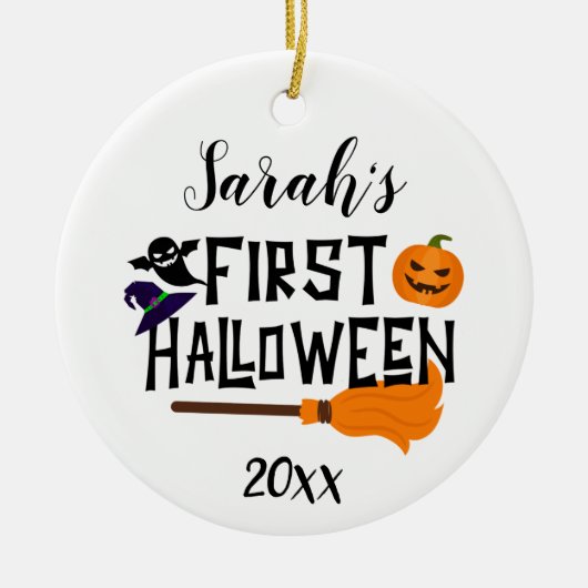 Aangepaste Baby naam eerste Halloween Pumpkin 2022 Keramisch Ornament (Voorkant)