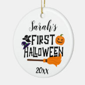 Aangepaste Baby naam eerste Halloween Pumpkin 2022 Keramisch Ornament (Links)
