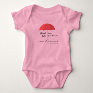 Aangepaste Baby naam en datum onder rode paraplu Romper