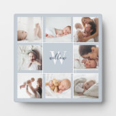 Aangepaste Baby naam en monogram foto Collage Blue Fotoplaat (Voorkant)
