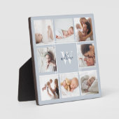 Aangepaste Baby naam en monogram foto Collage Blue Fotoplaat (Voorkant)