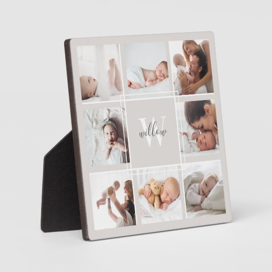 Aangepaste Baby naam en monogram foto Collage Gray Fotoplaat (Voorkant)