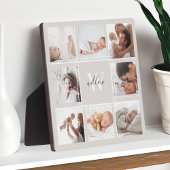 Aangepaste Baby naam en monogram foto Collage Gray Fotoplaat